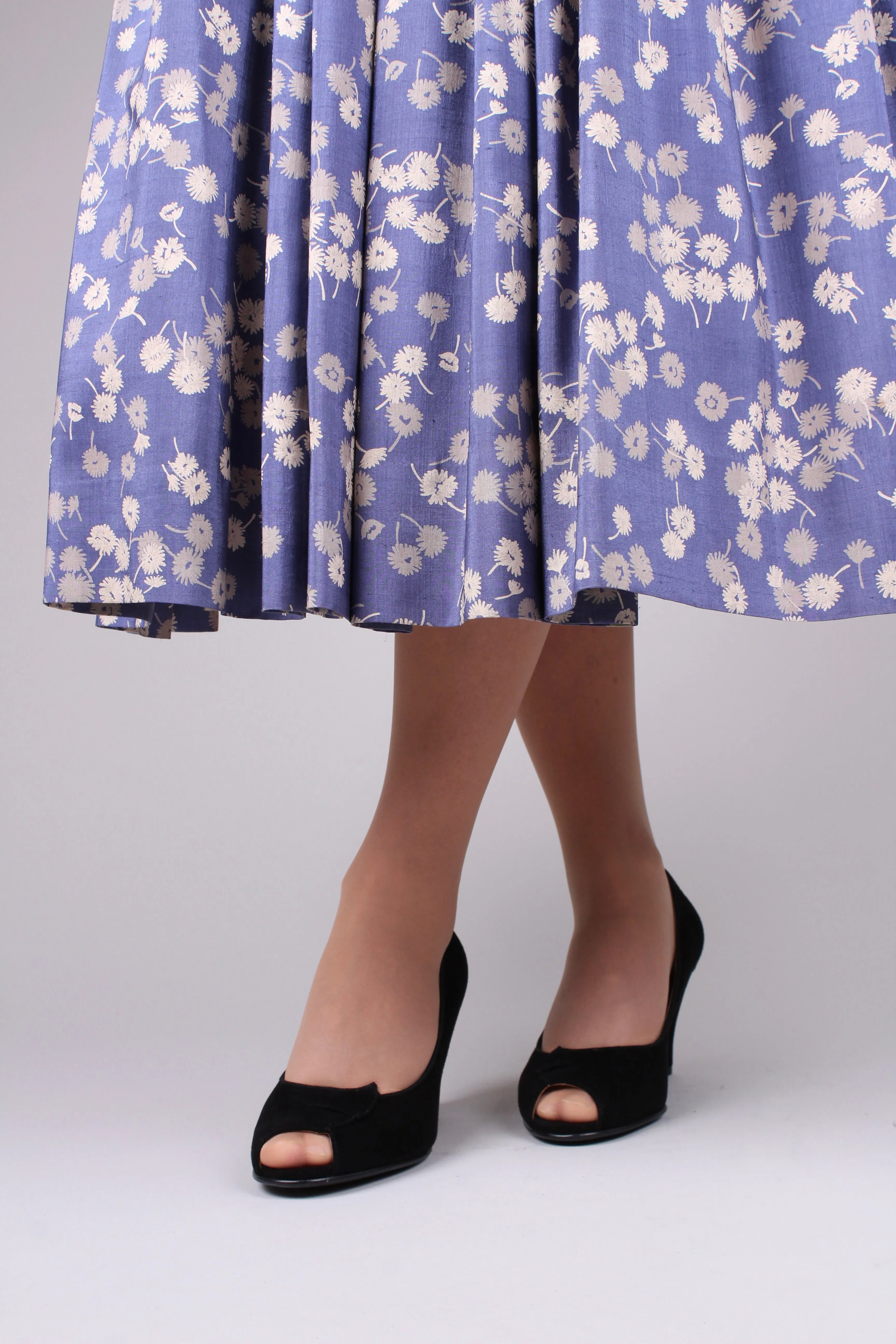 1950's suede high heel with peep toe- Black - Margaret