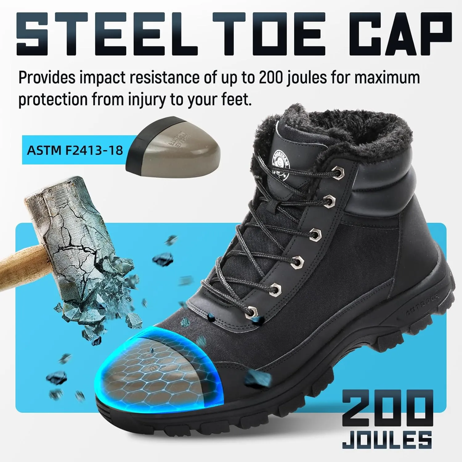 ANGRYRAM Steel Toe Work Boots - Men's & Women's Winter Snow Boots, Waterproof, Slip Resistant, Indestructible Construction