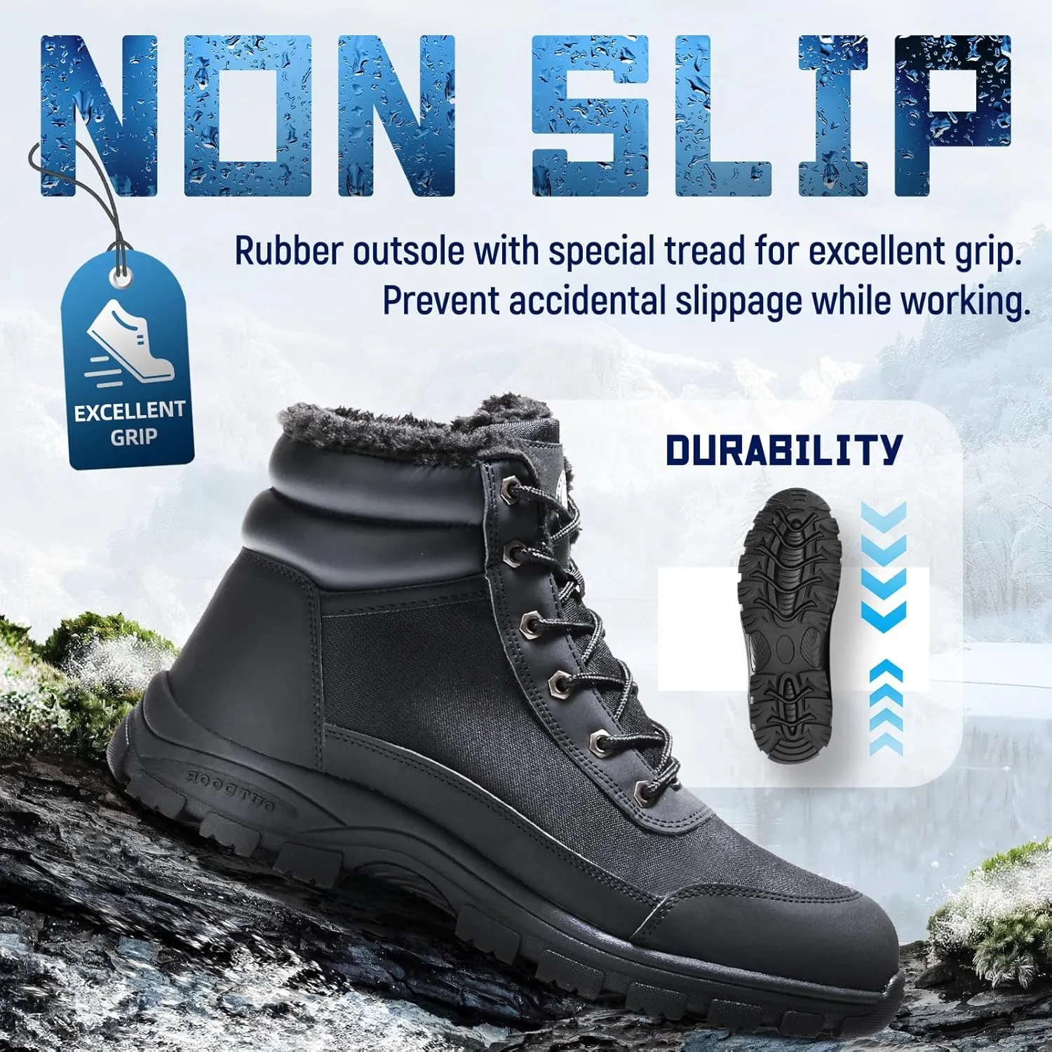 ANGRYRAM Steel Toe Work Boots - Men's & Women's Winter Snow Boots, Waterproof, Slip Resistant, Indestructible Construction
