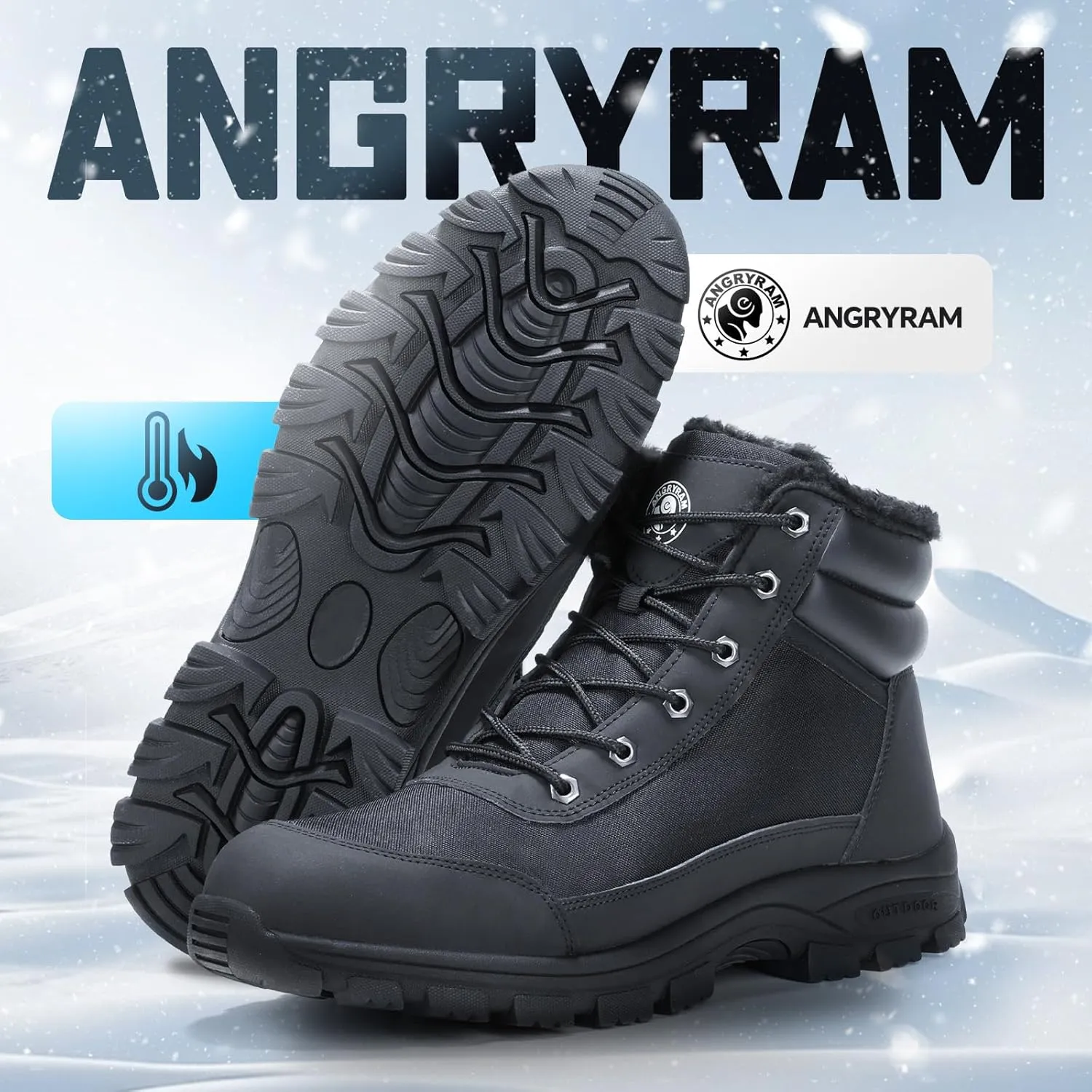 ANGRYRAM Steel Toe Work Boots - Men's & Women's Winter Snow Boots, Waterproof, Slip Resistant, Indestructible Construction