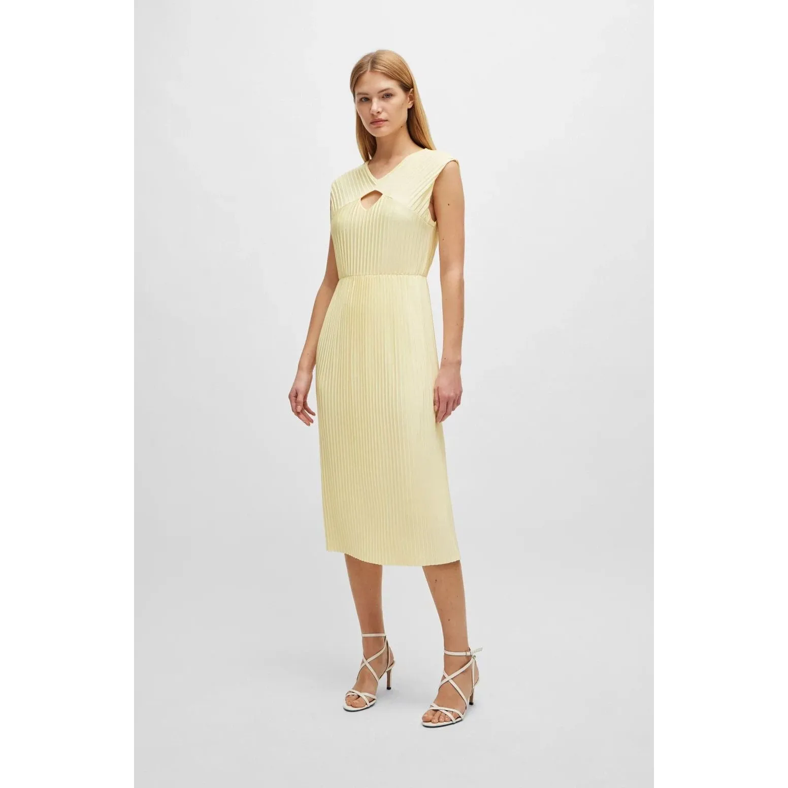 BOSS SLEEVELESS DRESS IN HIGH-SHINE PLISSÉ FABRIC
