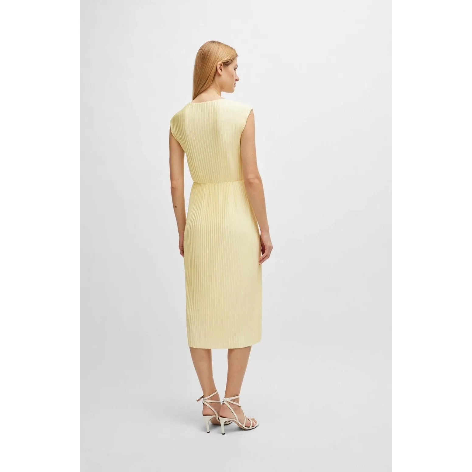 BOSS SLEEVELESS DRESS IN HIGH-SHINE PLISSÉ FABRIC