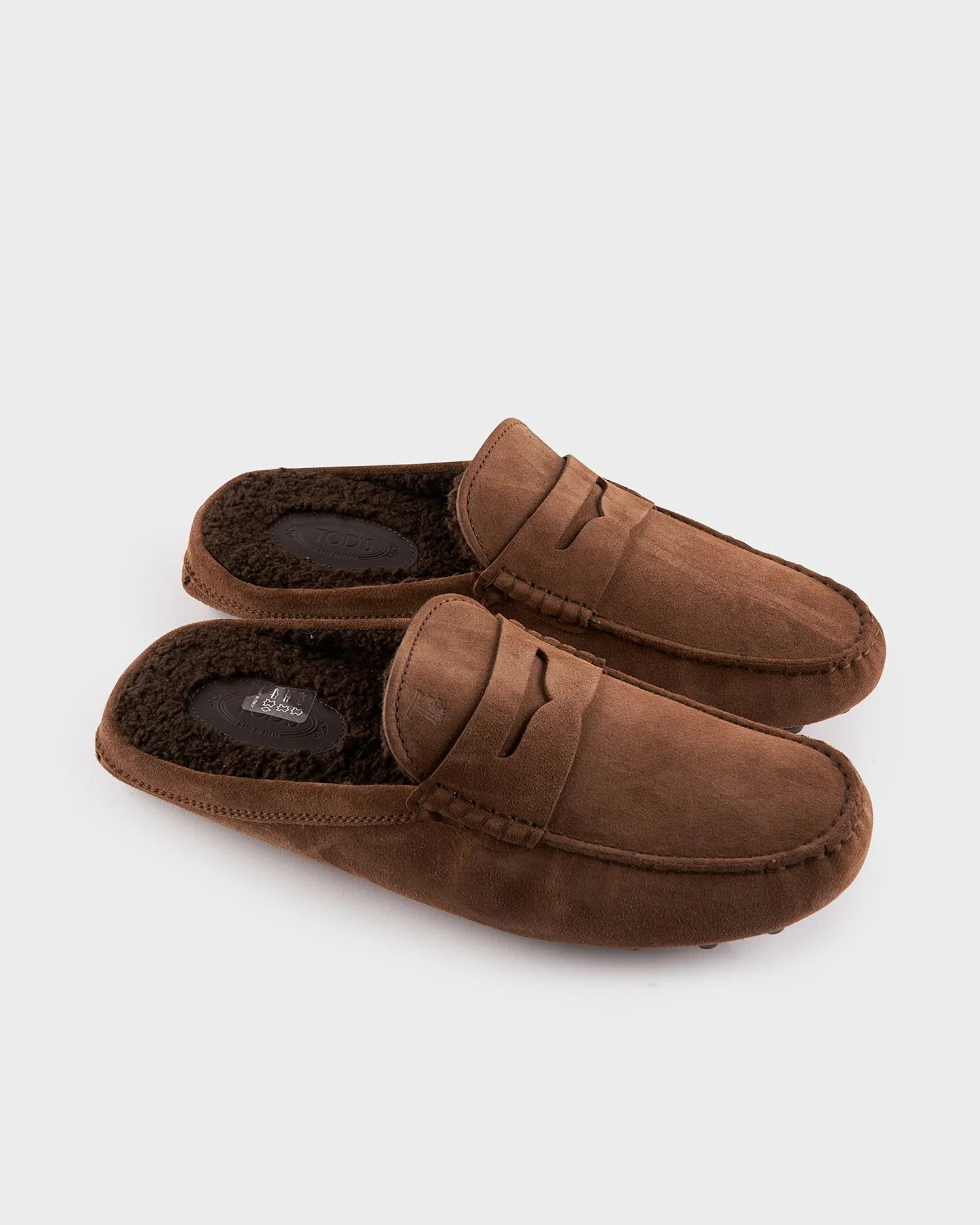 Brown Suede Gommino Bubble Mules