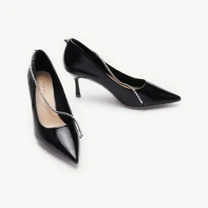 Crystal Chain Pumps (Anna) Black