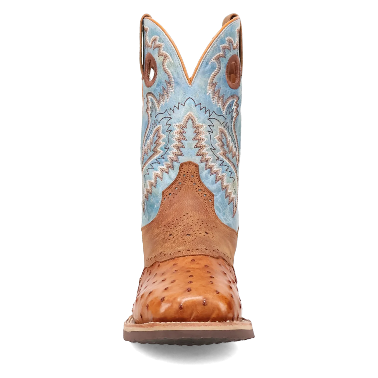 Dan Post DP6060 11" Martel Brown/Blue Full Quill Ostrich Wide Square Toe Boot With Saddle Vamp