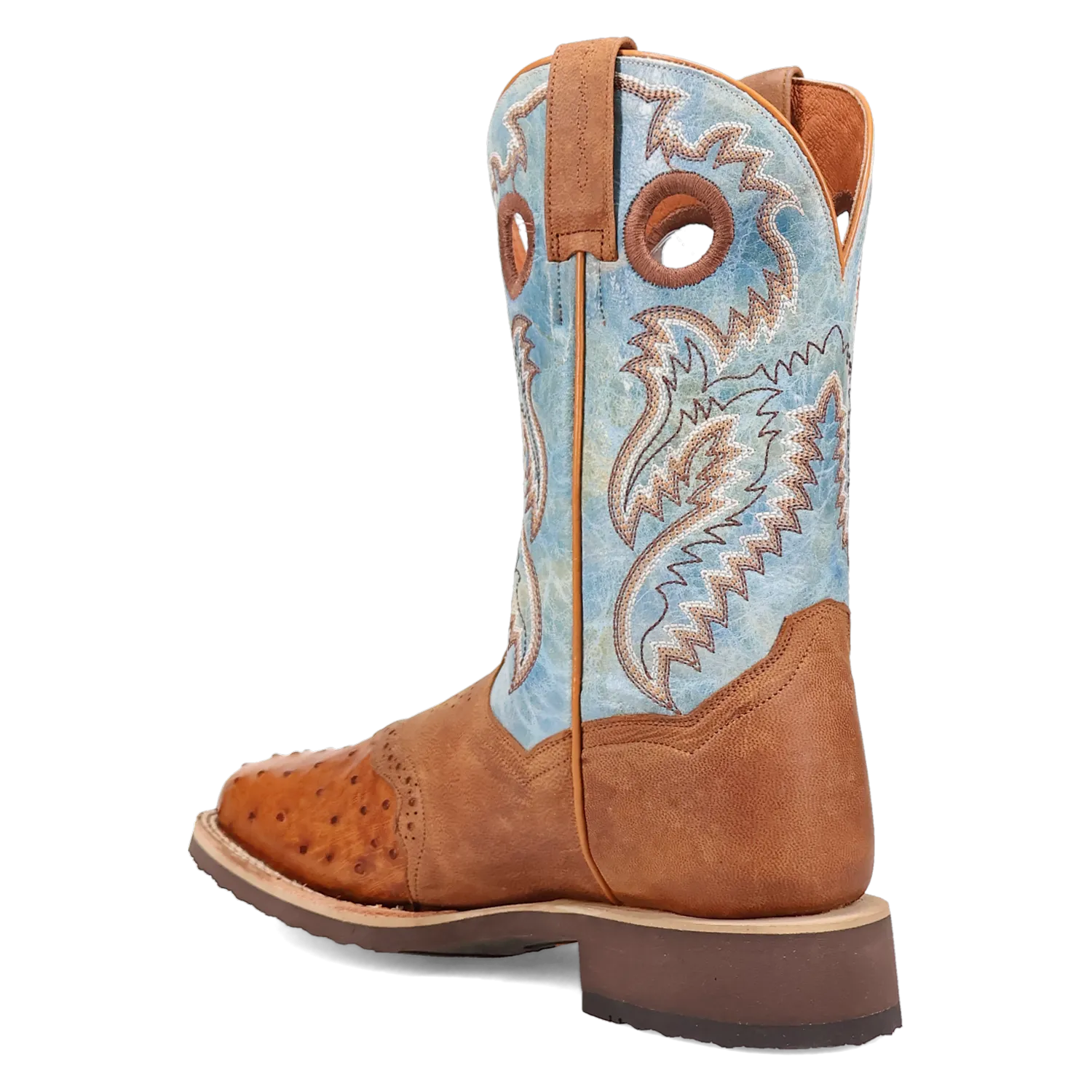 Dan Post DP6060 11" Martel Brown/Blue Full Quill Ostrich Wide Square Toe Boot With Saddle Vamp