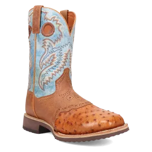 Dan Post DP6060 11" Martel Brown/Blue Full Quill Ostrich Wide Square Toe Boot With Saddle Vamp
