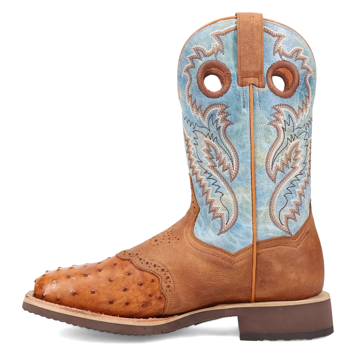 Dan Post DP6060 11" Martel Brown/Blue Full Quill Ostrich Wide Square Toe Boot With Saddle Vamp