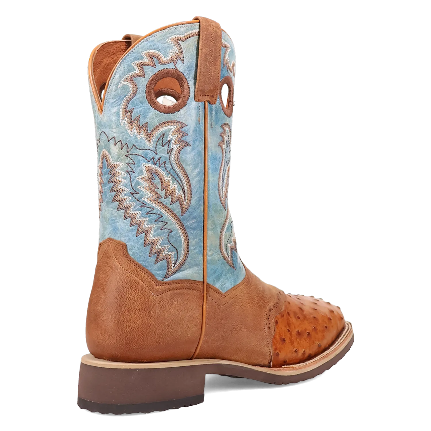 Dan Post DP6060 11" Martel Brown/Blue Full Quill Ostrich Wide Square Toe Boot With Saddle Vamp