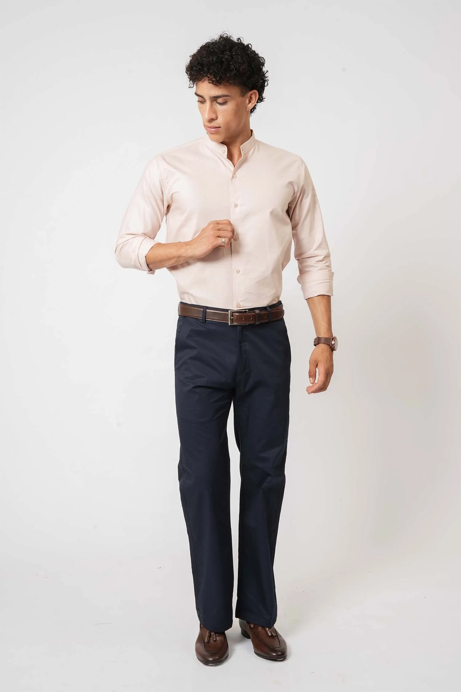 Elegant Pink Mandarin Collar Shirt