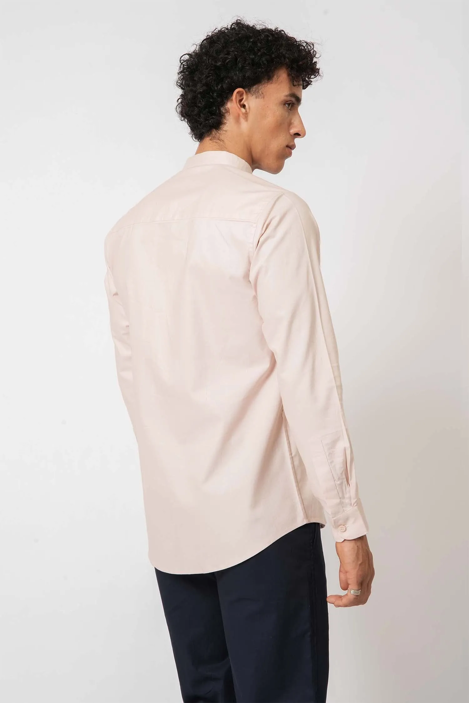 Elegant Pink Mandarin Collar Shirt