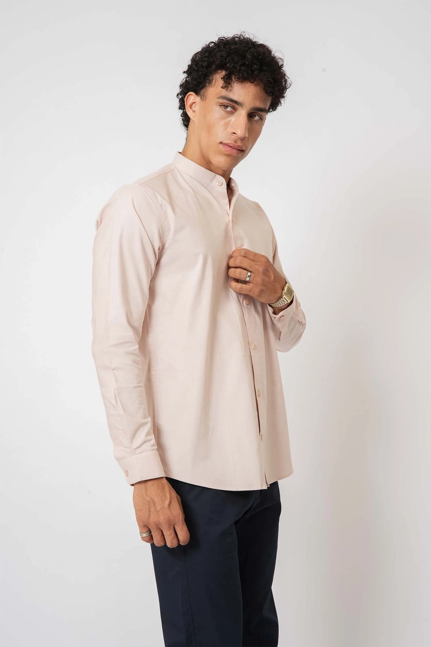 Elegant Pink Mandarin Collar Shirt
