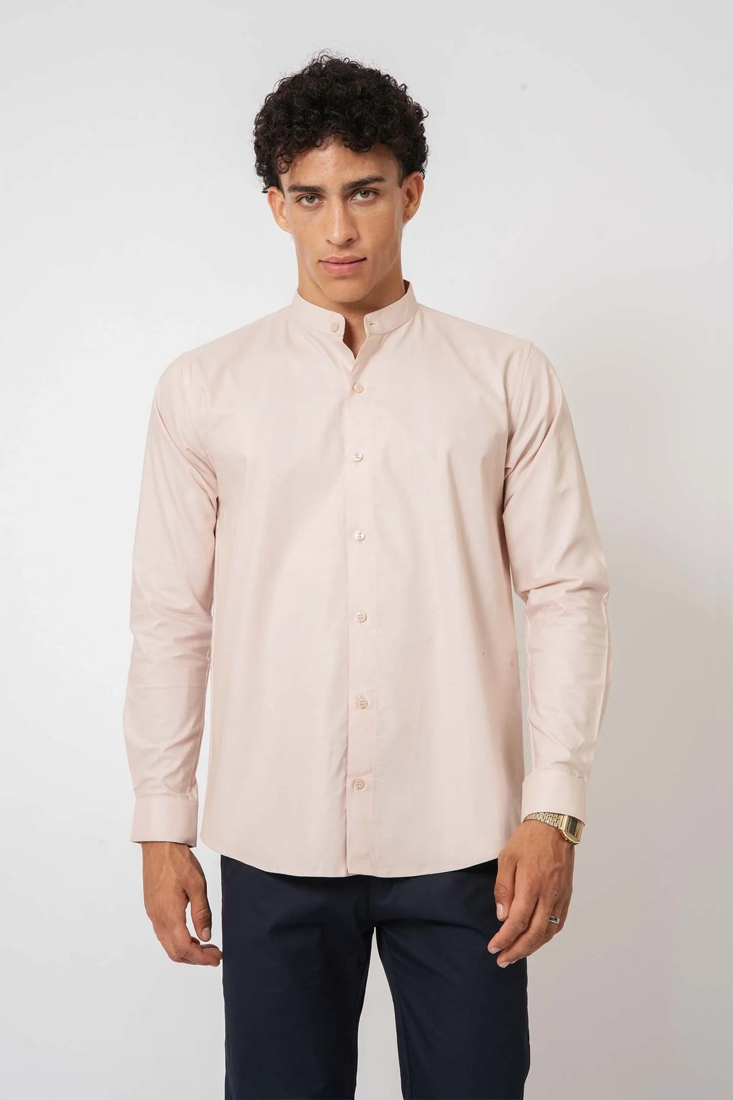 Elegant Pink Mandarin Collar Shirt