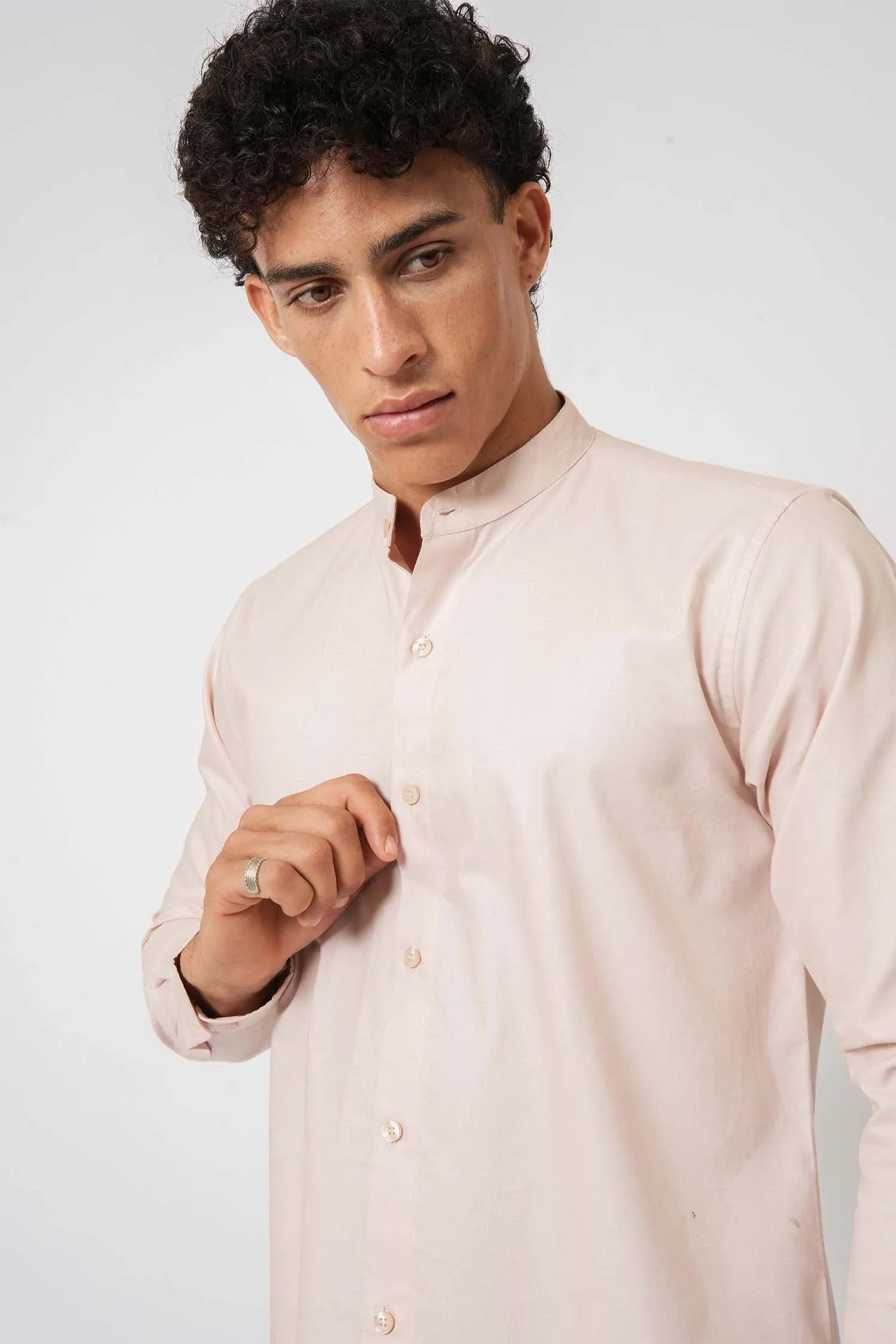 Elegant Pink Mandarin Collar Shirt
