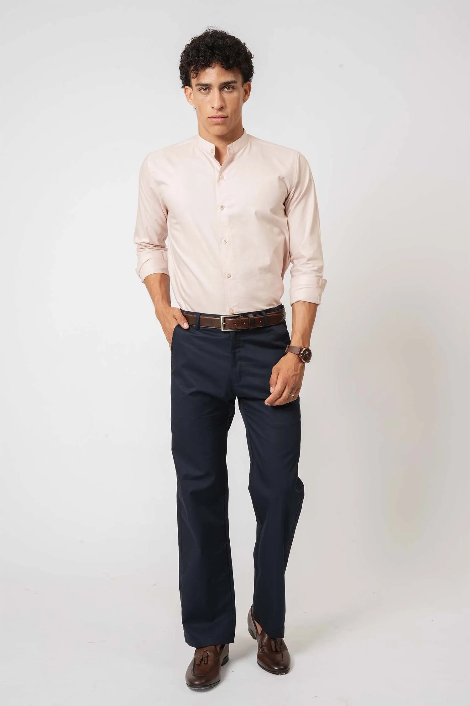 Elegant Pink Mandarin Collar Shirt