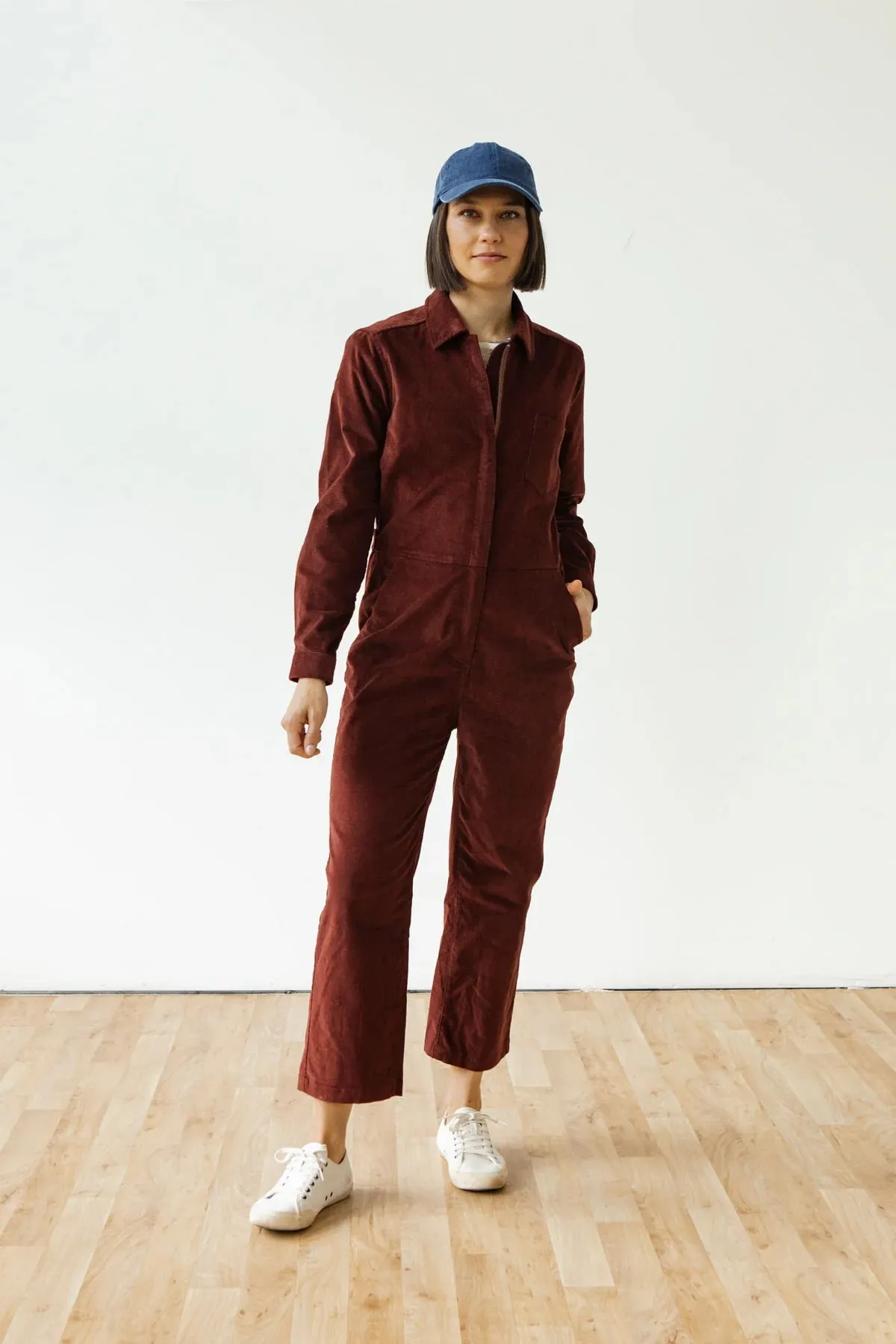 Faye Jumpsuit - Dark Red Pinwale