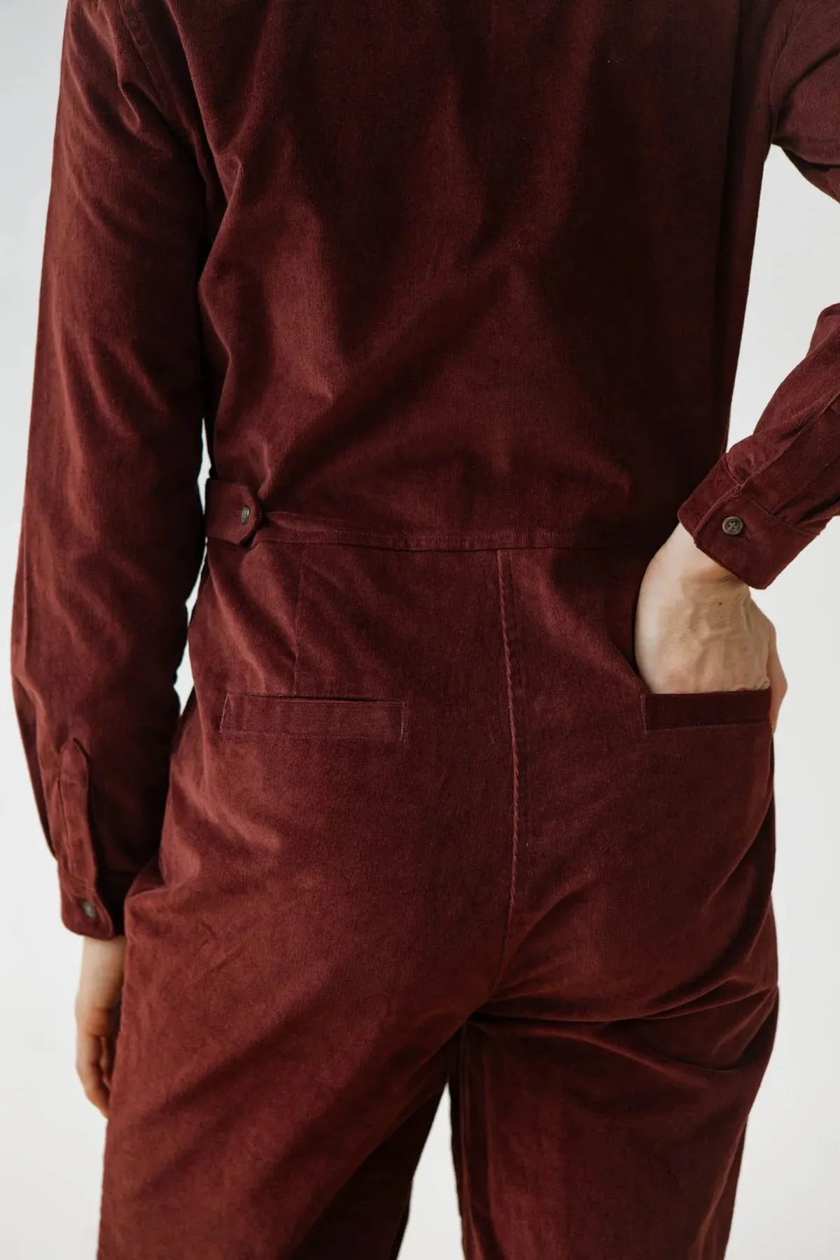 Faye Jumpsuit - Dark Red Pinwale