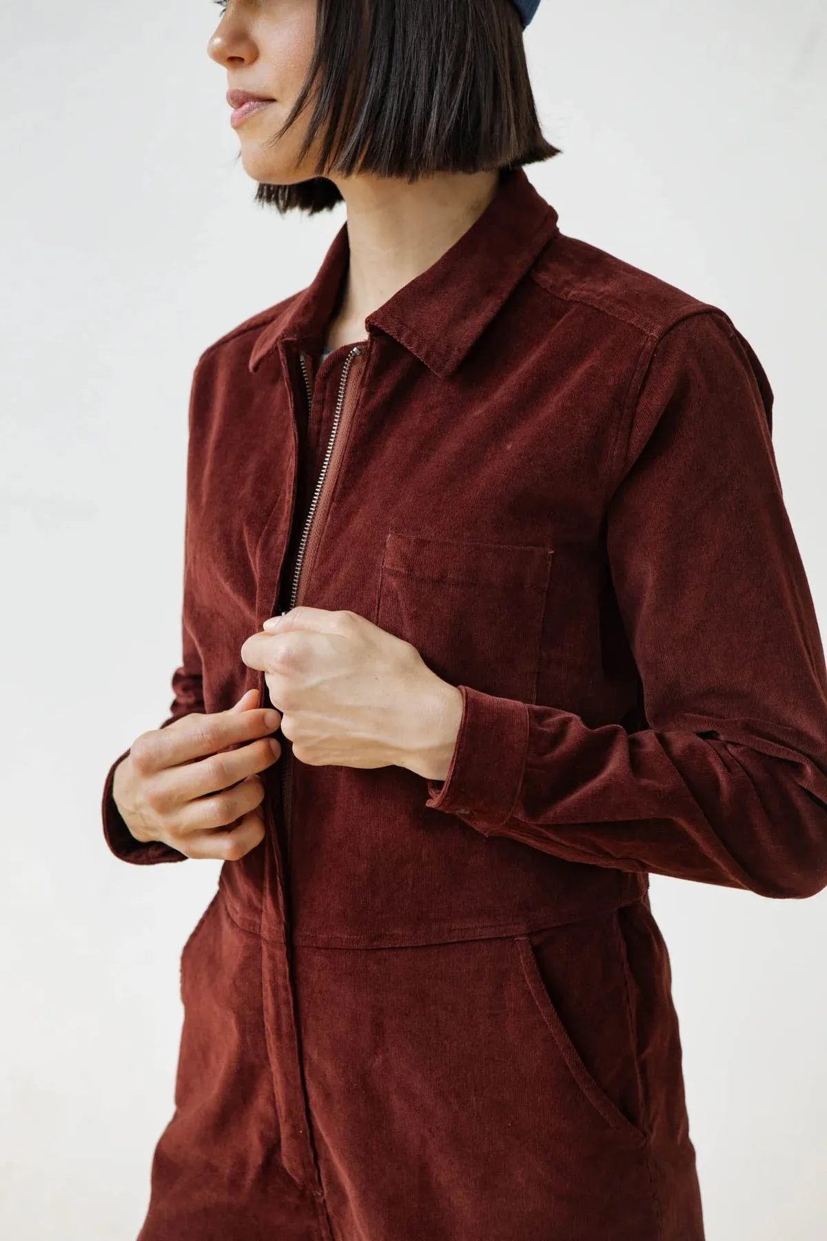 Faye Jumpsuit - Dark Red Pinwale