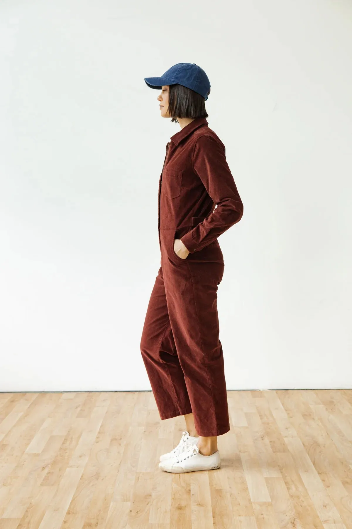 Faye Jumpsuit - Dark Red Pinwale