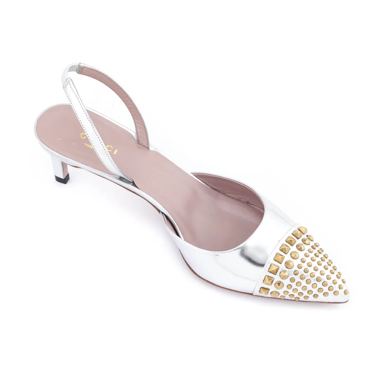 Gucci Silver & Gold-Studded Slingback Pumps Size US 9 | IT 39