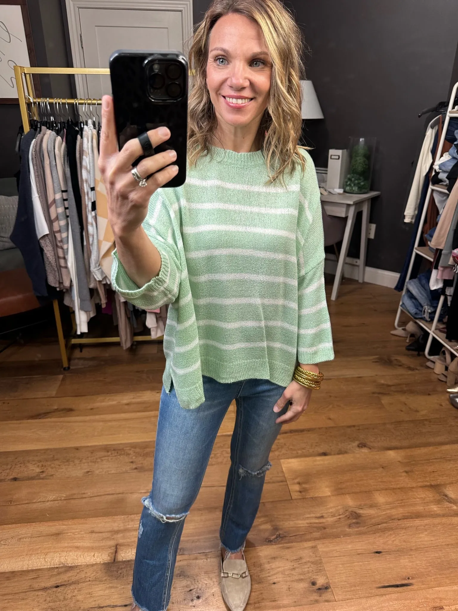 Hopeful Dreamer Dolman Striped Top - Mint