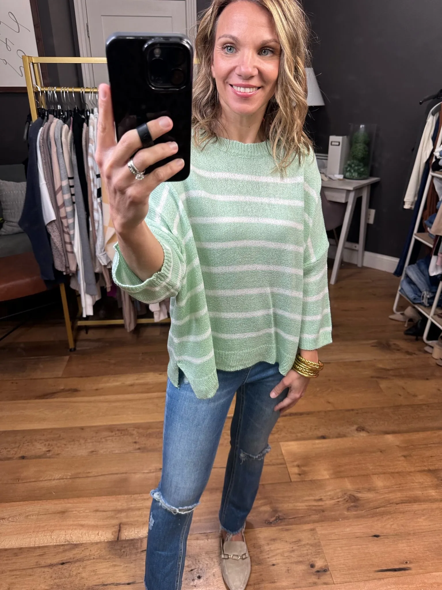 Hopeful Dreamer Dolman Striped Top - Mint