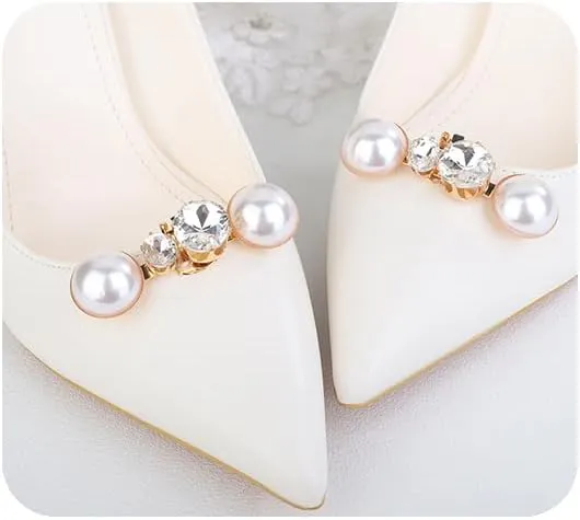 JWICOS 1 Pair Pearl Shoe Clips Gold Rhinestone Wedding Shoe Buckles Accessories Shoe Charms Jewelry for Women Party Prom Decoration (Style 2)
