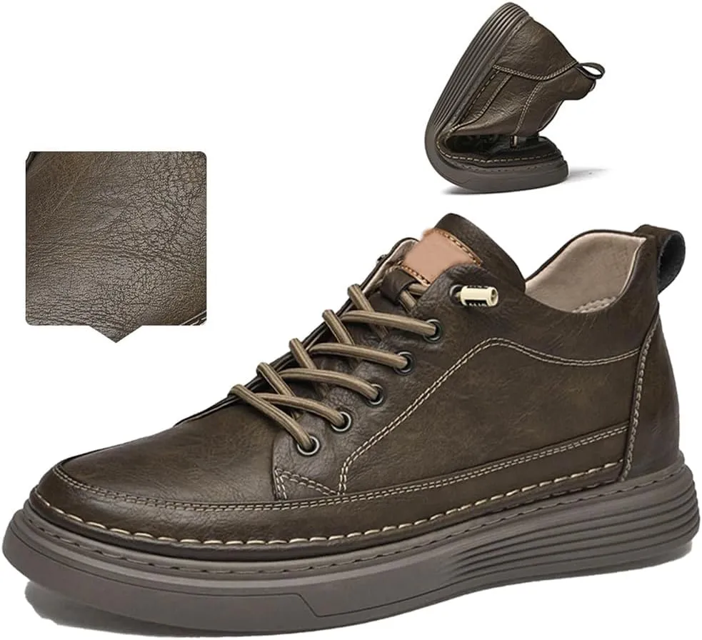 Men's Invisible Height Increasing Shoes Non-Slip Soft Sole Lace-Up Fashion Sneaker Dress Shoes Mens Casual Workout Footwear Leather Casual Shoes