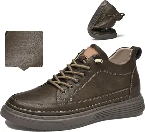 Men's Invisible Height Increasing Shoes Non-Slip Soft Sole Lace-Up Fashion Sneaker Dress Shoes Mens Casual Workout Footwear Leather Casual Shoes