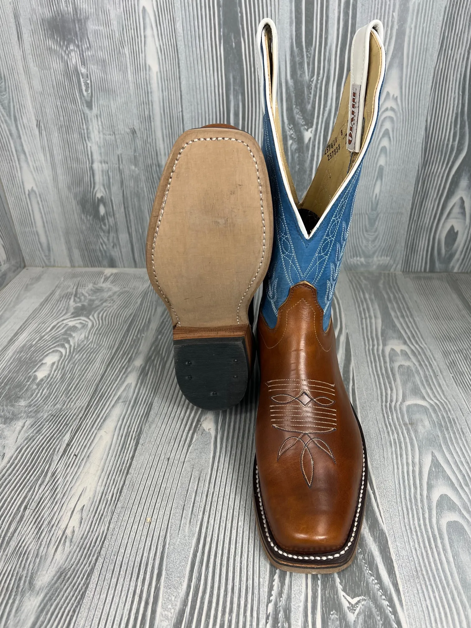 Men's Olathe Tan Horsebutt with 12" Blue Barcelona Tops