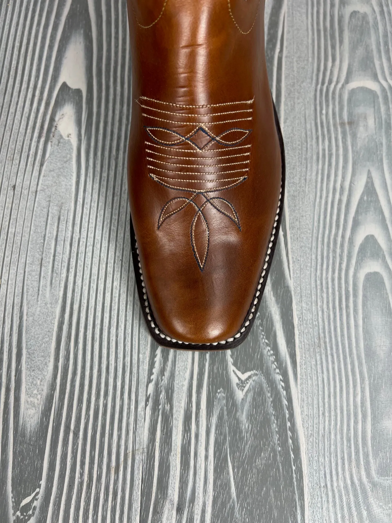 Men's Olathe Tan Horsebutt with 12" Blue Barcelona Tops