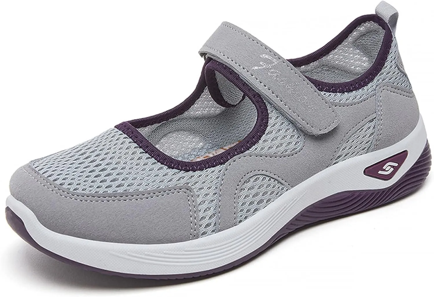 Orthopedic Shoes for Women Non Slip Arch Support Sneakers Mesh Hollow Out Breathable Walking Sneakers Comfortable Adjustable Mary Jane Shoes Lightweight Working Nurse Shoe