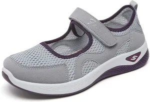 Orthopedic Shoes for Women Non Slip Arch Support Sneakers Mesh Hollow Out Breathable Walking Sneakers Comfortable Adjustable Mary Jane Shoes Lightweight Working Nurse Shoe