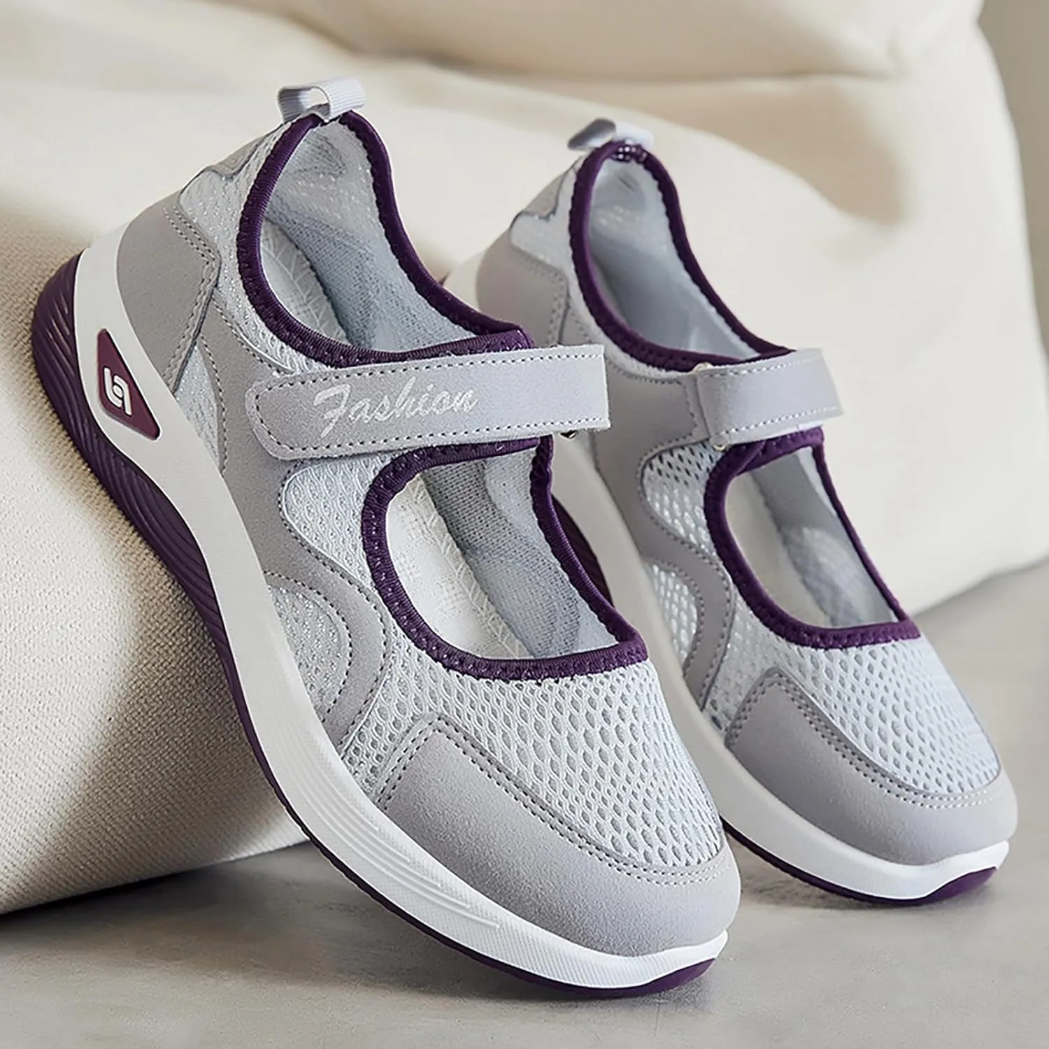 Orthopedic Shoes for Women Non Slip Arch Support Sneakers Mesh Hollow Out Breathable Walking Sneakers Comfortable Adjustable Mary Jane Shoes Lightweight Working Nurse Shoe