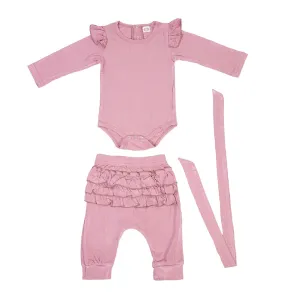 Ruffle Full Sleeve Pink 2 Piece Romper Set