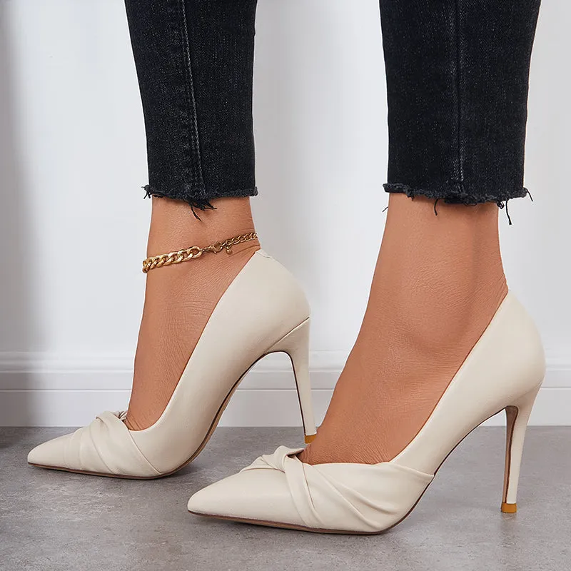 Sohiwoo Women Pointed Toe Heeled Pumps Bowknot Stilettos Dressy Wedding Shoes