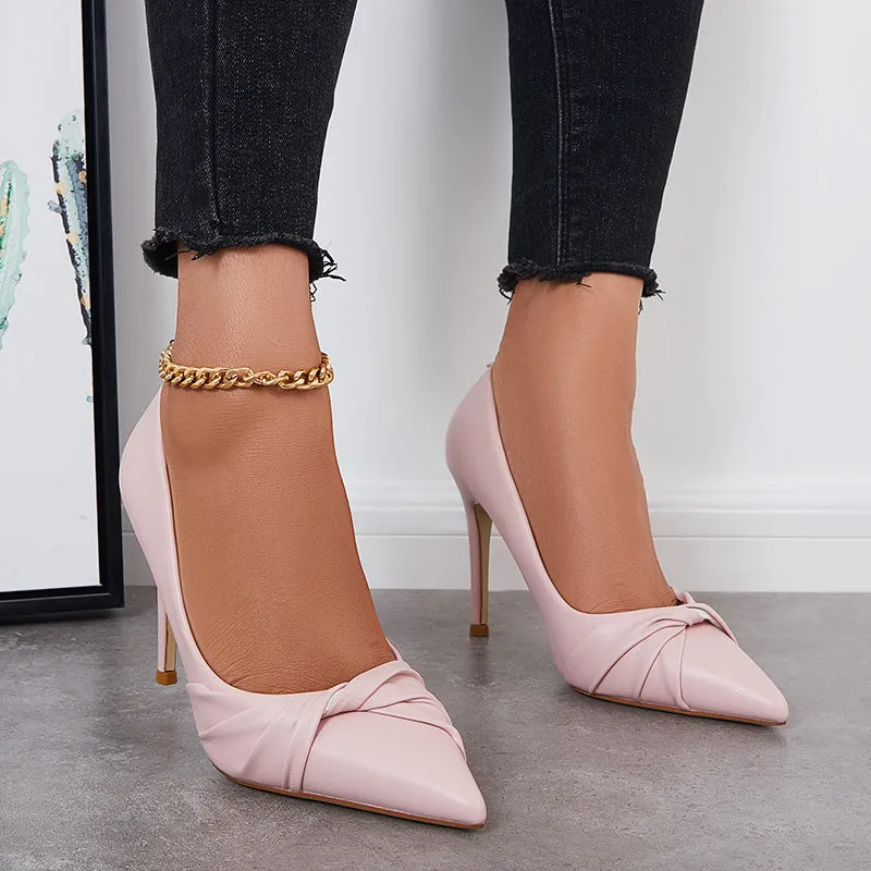Sohiwoo Women Pointed Toe Heeled Pumps Bowknot Stilettos Dressy Wedding Shoes