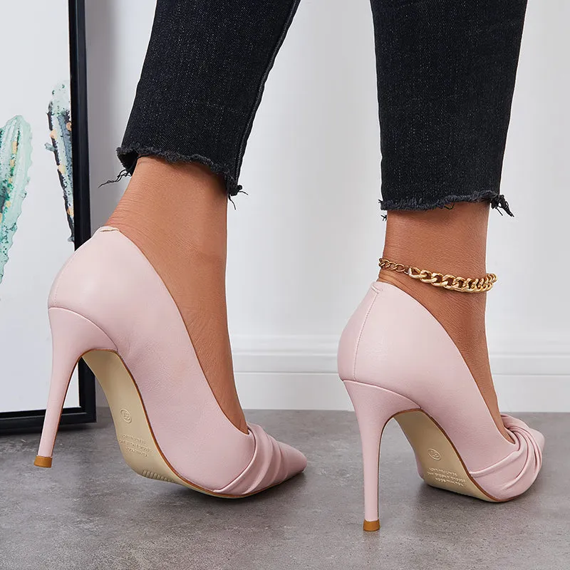 Sohiwoo Women Pointed Toe Heeled Pumps Bowknot Stilettos Dressy Wedding Shoes