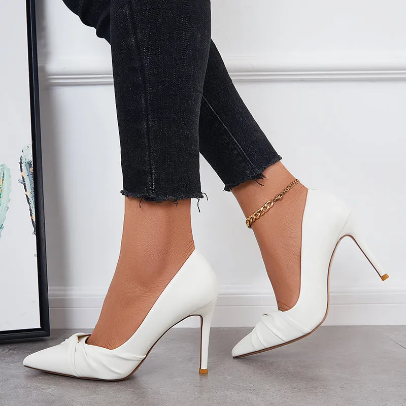 Sohiwoo Women Pointed Toe Heeled Pumps Bowknot Stilettos Dressy Wedding Shoes