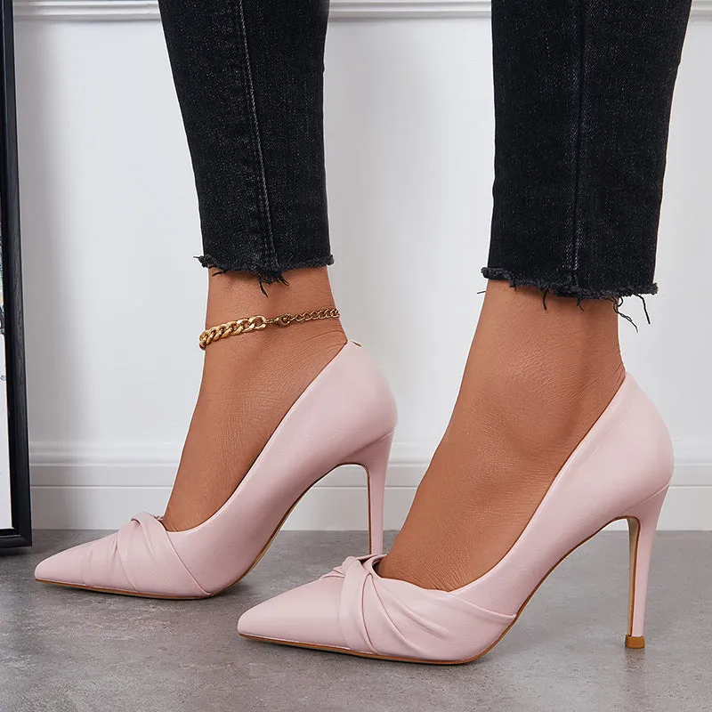 Sohiwoo Women Pointed Toe Heeled Pumps Bowknot Stilettos Dressy Wedding Shoes