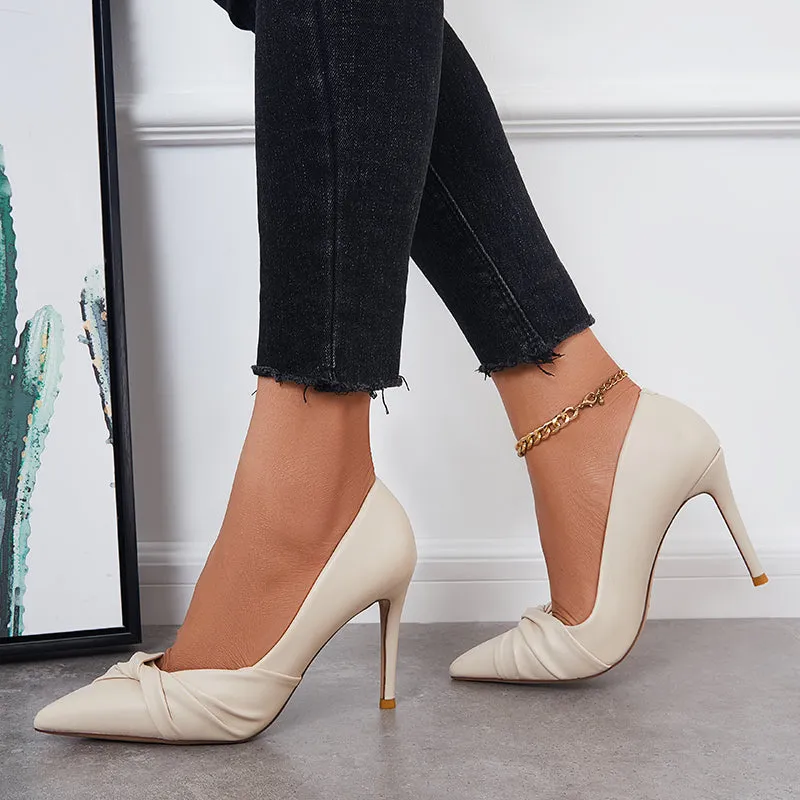Sohiwoo Women Pointed Toe Heeled Pumps Bowknot Stilettos Dressy Wedding Shoes