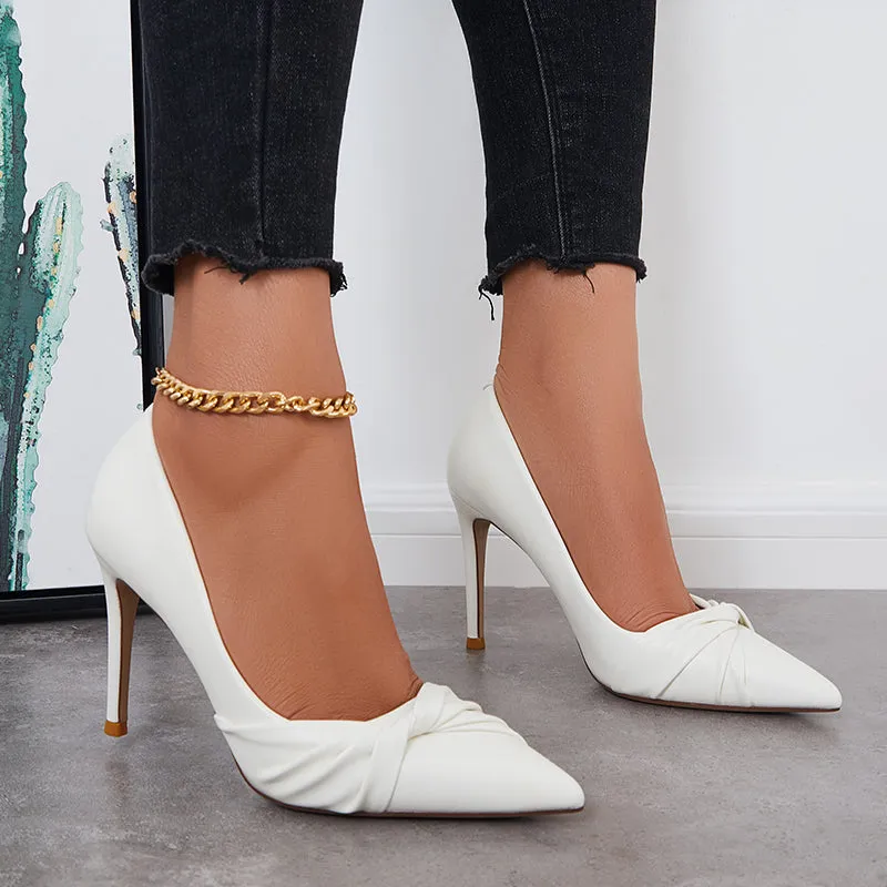 Sohiwoo Women Pointed Toe Heeled Pumps Bowknot Stilettos Dressy Wedding Shoes