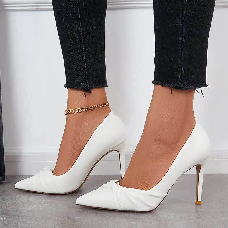 Sohiwoo Women Pointed Toe Heeled Pumps Bowknot Stilettos Dressy Wedding Shoes