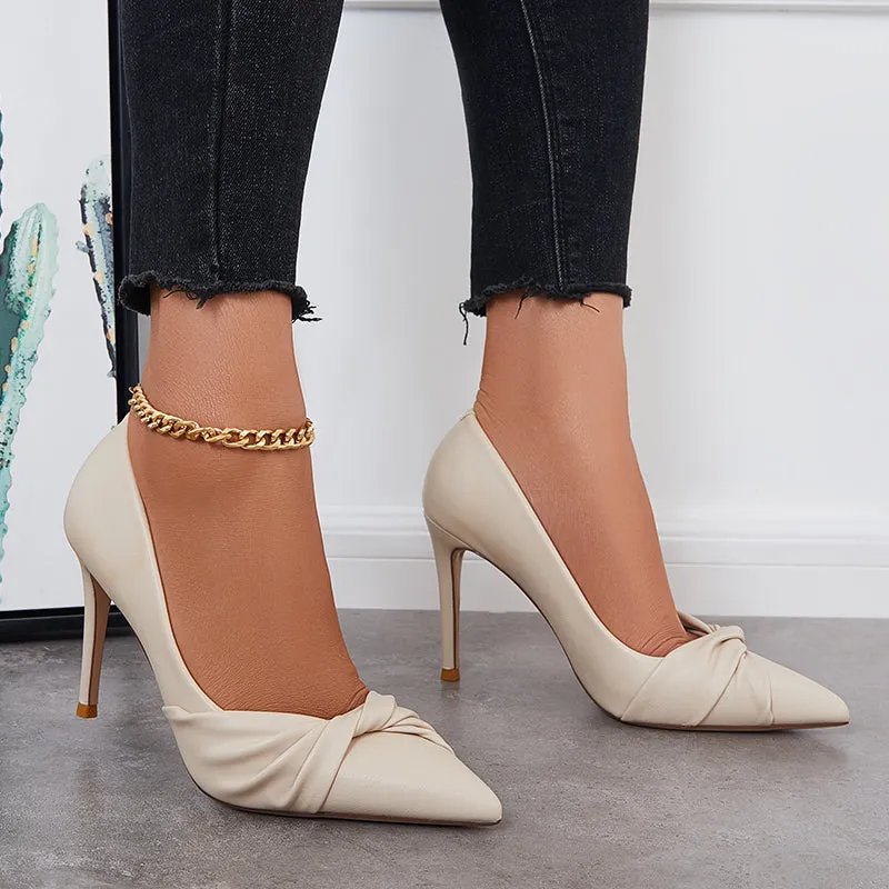 Sohiwoo Women Pointed Toe Heeled Pumps Bowknot Stilettos Dressy Wedding Shoes