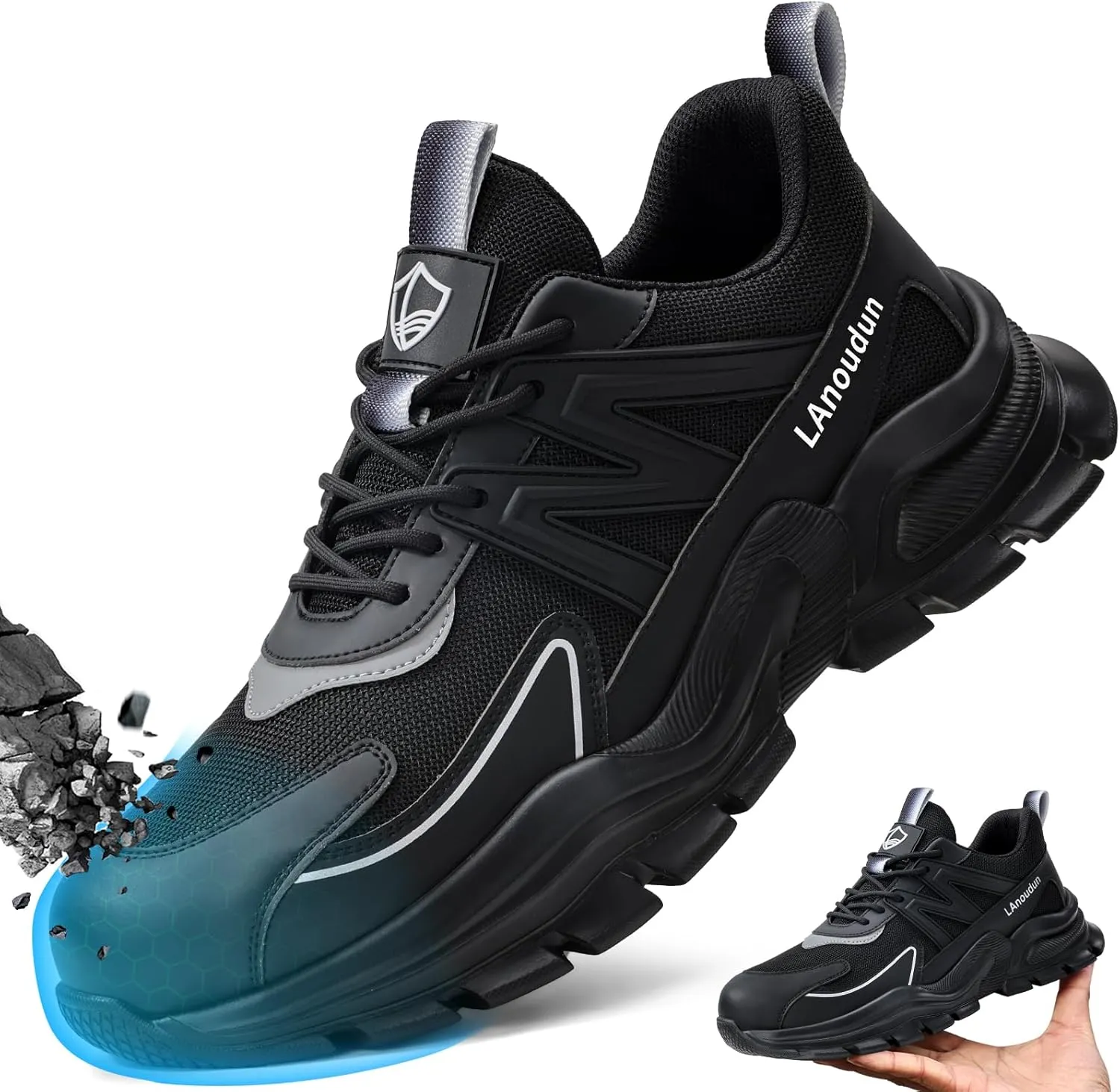 Steel Toe Shoes for Men Lightweight Work Boots for Men Comfortable Steel Toe Boots Industrial Work Shoes Breathable Safety Shoes Construction Steel Toe Sneakers Indestructible Safety Boots