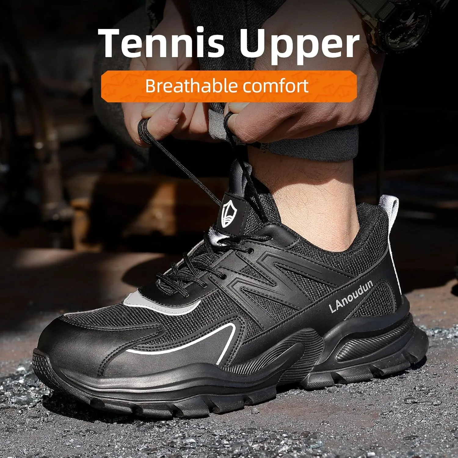 Steel Toe Shoes for Men Lightweight Work Boots for Men Comfortable Steel Toe Boots Industrial Work Shoes Breathable Safety Shoes Construction Steel Toe Sneakers Indestructible Safety Boots