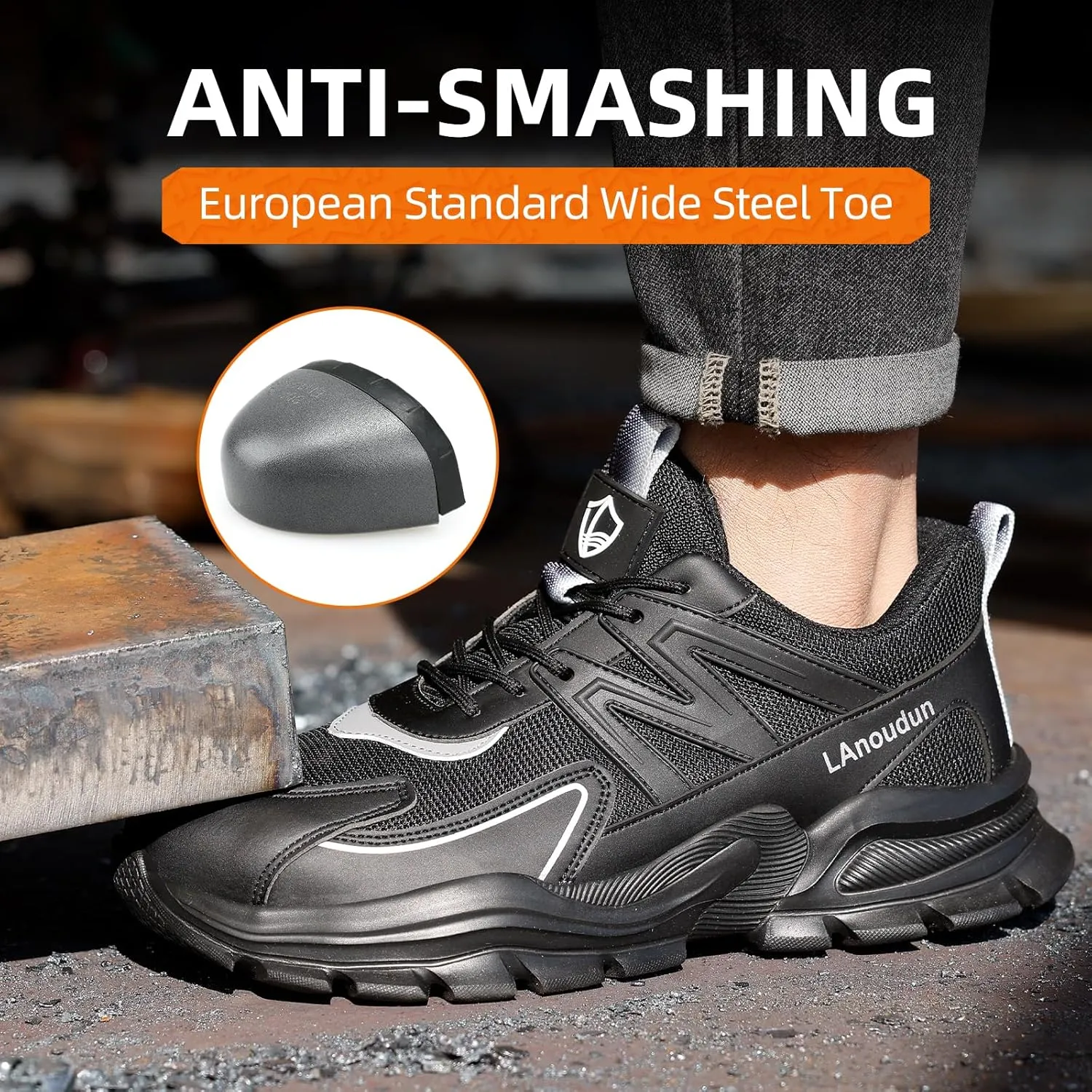 Steel Toe Shoes for Men Lightweight Work Boots for Men Comfortable Steel Toe Boots Industrial Work Shoes Breathable Safety Shoes Construction Steel Toe Sneakers Indestructible Safety Boots