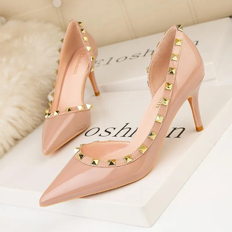 Stiletto Closed Toe Slip On Rivet Party Bridal Shoes