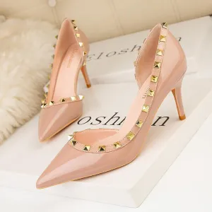 Stiletto Closed Toe Slip On Rivet Party Bridal Shoes