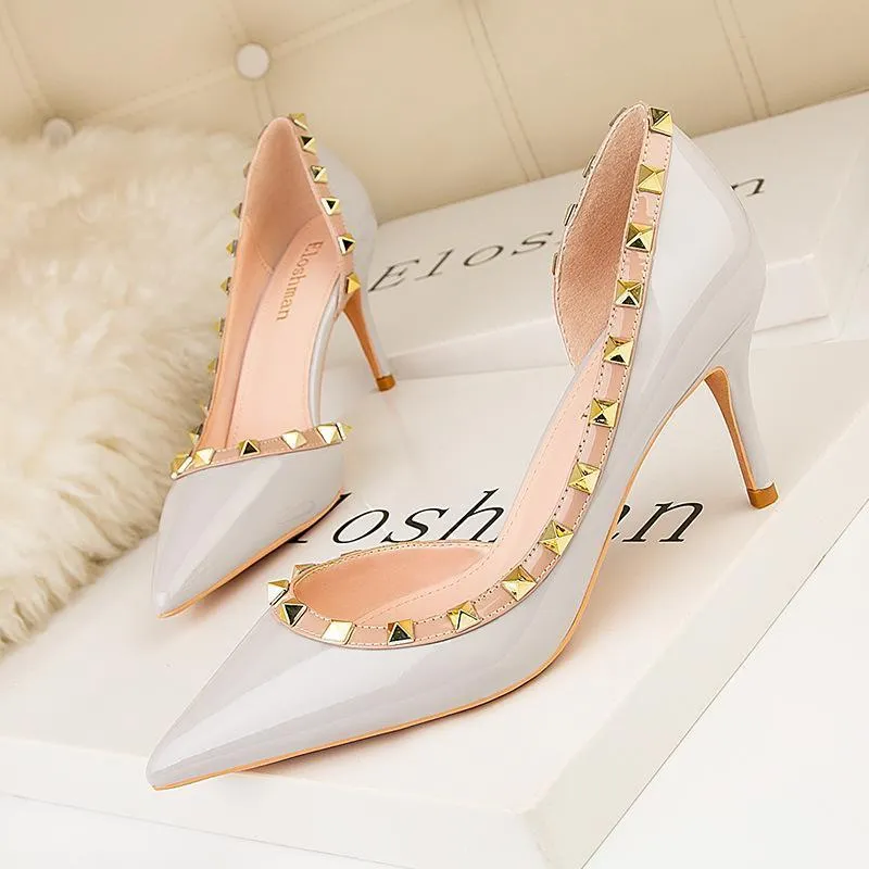 Stiletto Closed Toe Slip On Rivet Party Bridal Shoes
